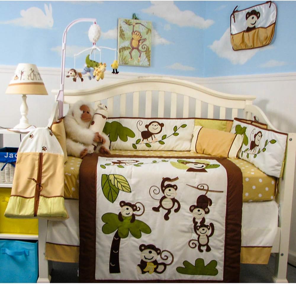 SoHo Baby Crib Bedding 9 Piece Set, Curious Monkey