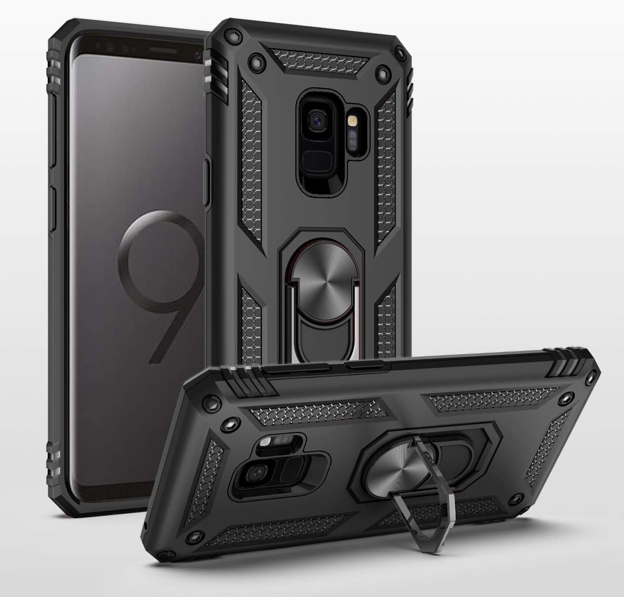 SUSAA Case for Galaxy S9,360 Degree Rotating Ring Holder Kickstand Phone Case for Samsung Galaxy S9 (2018 Release) Black