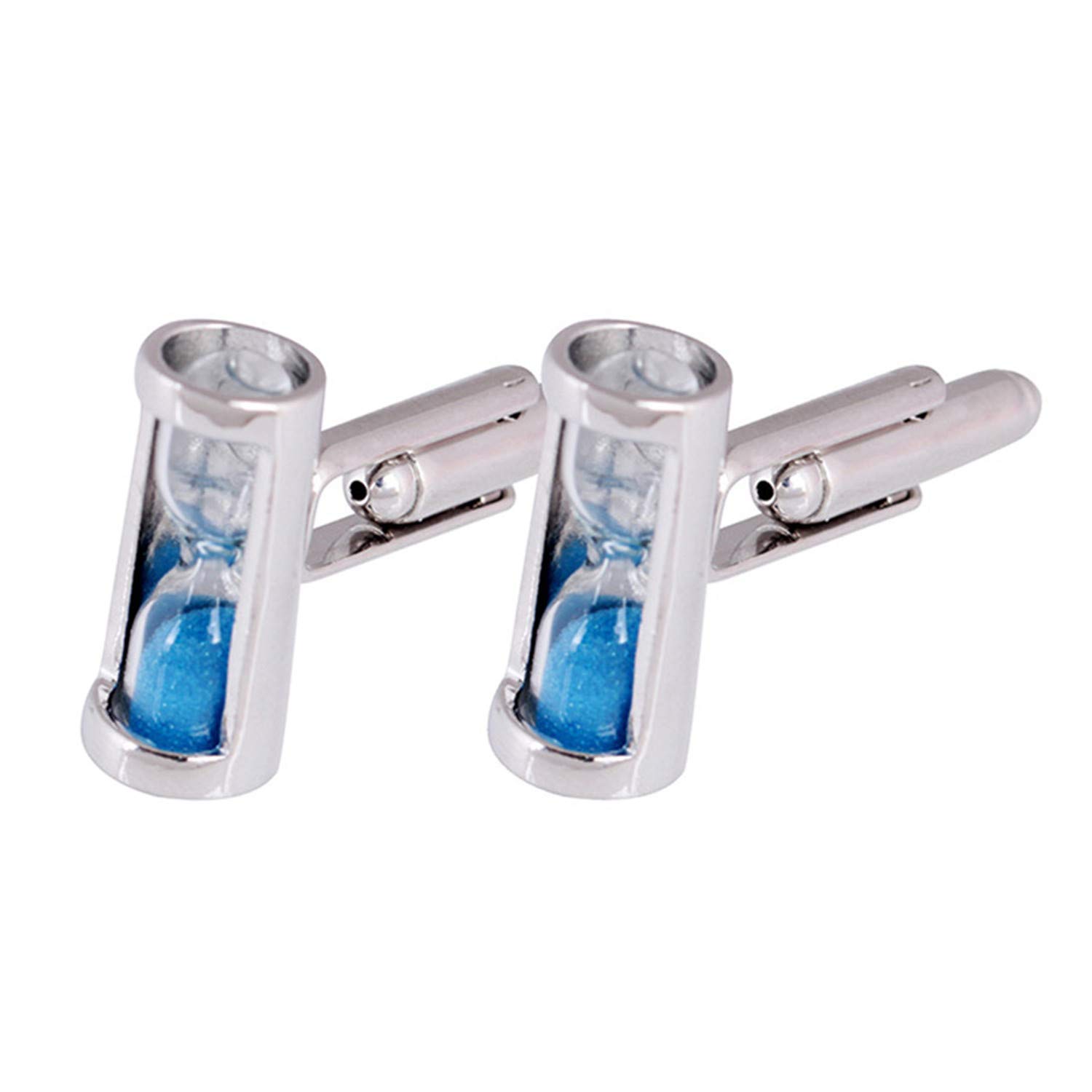 ODETOJOY Mens Silver Blue Hourglass Sand Timer Cufflink Novelty Hourglass Funnel Cufflinks Formal Fashion Accessory Gift for Men Shirt Wedding Business Gift
