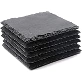 6 Pack Square Slate Drink Coasters, VIBRATITE 4 Inch Black Slate Stone Coasters Bulk Cup Coaster Laser Engraving Blanks with Anti-Scratch Bottom for Drink Coffee Bar Kitchen Home Decor