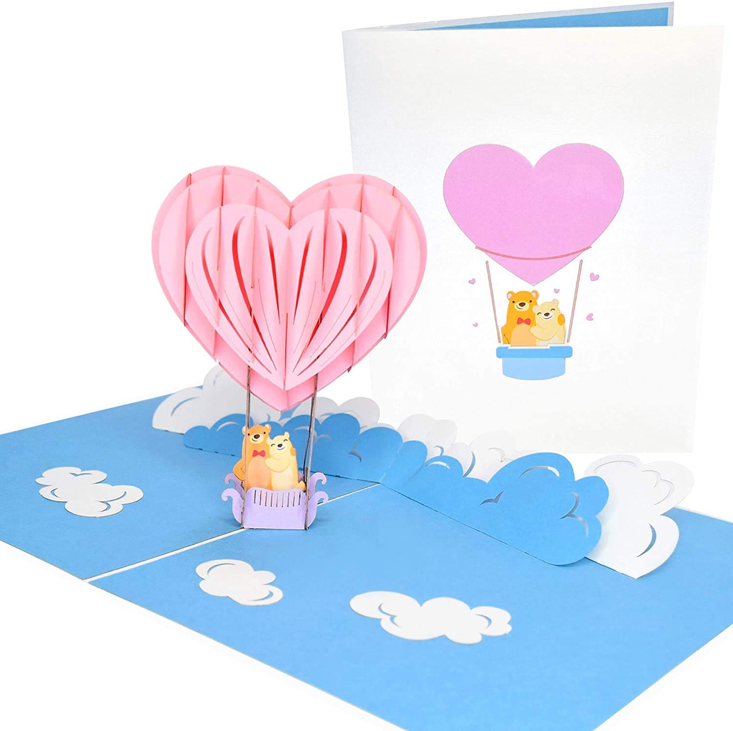 PopLife® Hot Air Balloon Heart 3D Pop Up Greeting Card for All Occasions - Happy Birthday, Get Well, Valentine's Day for her, Baby Shower - for Girlfriend, for Mom and Daughter, for Grandma