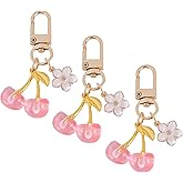 Framendino, 3 Pack Pink Cherry Keychain Metal Gold Fruit Key Chain for Women Bag Charm
