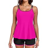 Tankini Swimsuits with Shorts - Two Piece Tummy Control Flowy Bathing Suits Top with Two Pockets Boy Shorts 2025