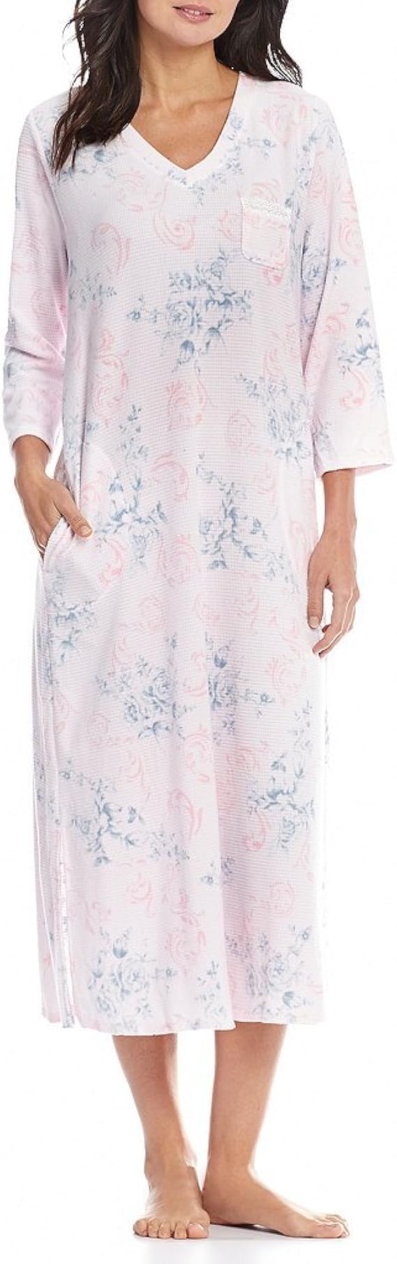 Miss Elaine Damask Brushed WaffleKnit Nightgown 95 Polyester 5