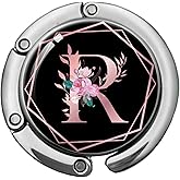 KANGYUSO Pink Initial Foldable Purse Hook, Flower Letter Handbag Hanger, Women's Bag Hanger Hook, Round Purse Table Hook, Funny Desk Hook Gift for Family Colleague Friend Office Worker (Flower R)