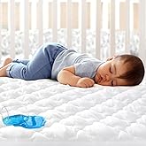 Crib Mattress Protector Sheets Fitted Waterproof Crib Mattress Pad Cover | Quilted Improved Thickness Machine Washable Noiseless 52&rdquo; x 28&rdquo; White Fit for Standard Crib Toddler Bed Mattress up to 9&rdquo;