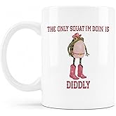 QICLM Funny Western Cowboy Frog Mug, Humor Sarcastic Western Ceramic Coffee Cup, Gifts for Frog Lovers, The Only Squat I'm Doin' Is Diddly Coffee Tea Mugs 11 oz
