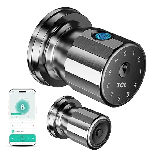 TCL K1 Smart Door Knob, Fingerprint Keyless Entry Door Lock with App Control, Passcode, Mechanical Key, Auto Lock, Easy Installation for Bedroom, Home, Office (Brushed Nickel)