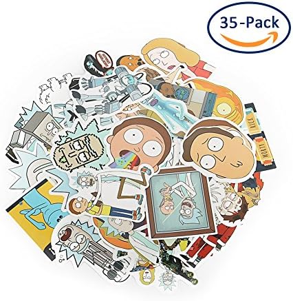 35 Pcs Waterproof Vinyl Stickers, Bondpaw Rick and Morty Stickers for Laptop Car Helmet Luggage Skateboard Computer keyboard Fridge Personalize Decals