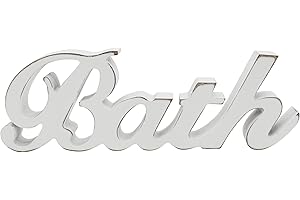 CVHOMEDECO. Rustic Vintage Wooden Words Sign Free Standing Bath, Bathroom/Home Wall/Door Decoration Art (Distressed White 1)