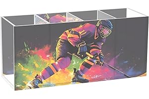 QGBYMX Ice Hockey Colors Acrylic Pen Holder 4 Compartments, Pencil Holder for Desk, Office Desk Storage Organizer for Office 