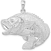 Auriga Fine Jewelry 925 Sterling Silver Rhodium-Plated Jumping Bass Fish Charm Pendant (L- 34 mm, W- 35 mm)