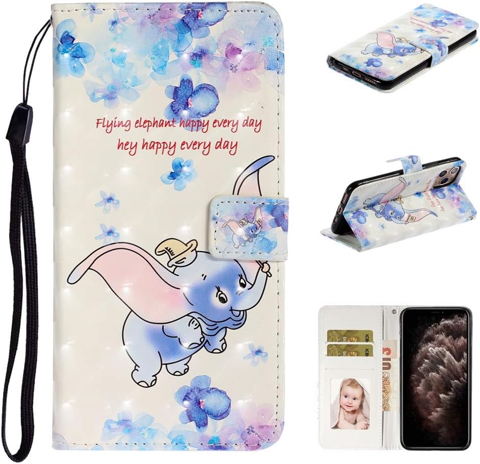 YKTO Case for iPhone 11 Pro Max Case, 3D PU Leather Wallet Case Card Slot Kickstand Magnetic Closure Shockproof Anti-fall scratch proof Flip Folio Case Cover for iPhone 11 Pro Max-Dumbo