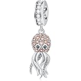 GLOWDAS Octopus Dangle Charms with Champagne CZ, fit Pandora Ocean Bracelet | 925 Sterling Silver Sparkle Swimming Squid Sea Life Pendant Bead, Gifts for Family, Friends on Summer Vacation, Birthday