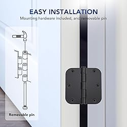 JOY DECOR 12 Pack Rounded Matte Black Door Hinges 3