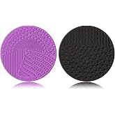 2 Pieces Silicone Makeup Brush Cleaner, YalsFTY Cosmetic Brush Scrubber Mat Pad Cleaning Tool, Dual-Sided Functionality to Accommodate All types of Brushes, Powder Puffs and Sponges (Black &amp; Purple)