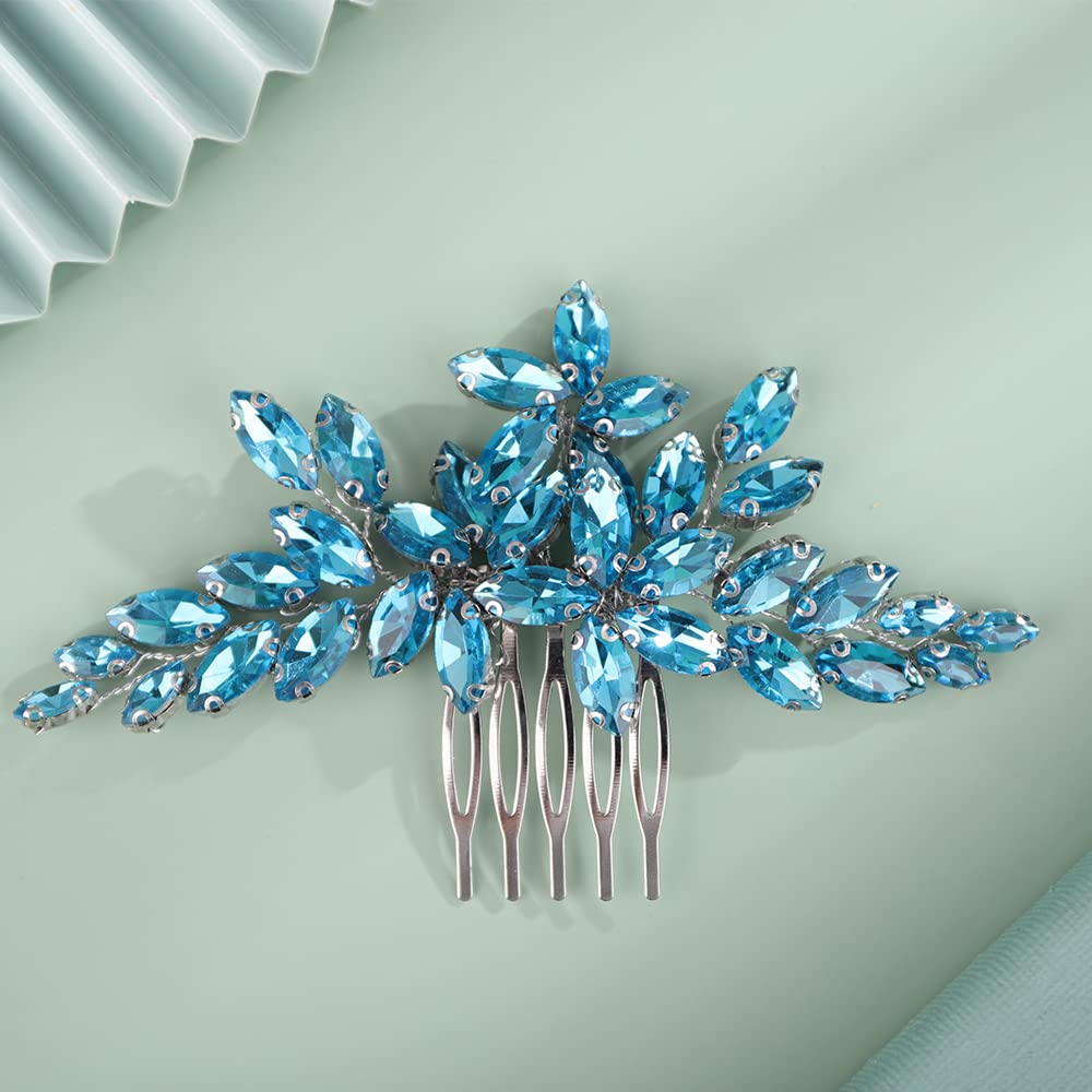 Kercisbeauty Wedding Bridal Small Cute Lake Crystal Hair Comb Side Headpiece for Women Prom Boho Updo Handmade Hair Accessories (Lake)