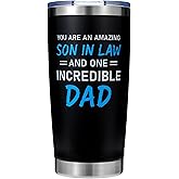 Rmeosye Gift for Son in Law from Mom or Dad in Law, You Are an Amazing Son in Law and One Incredible Dad Tumbler, 20oz Stainless Steel Insulated Travel Mug, Birthday Christmas Father's Day Gift