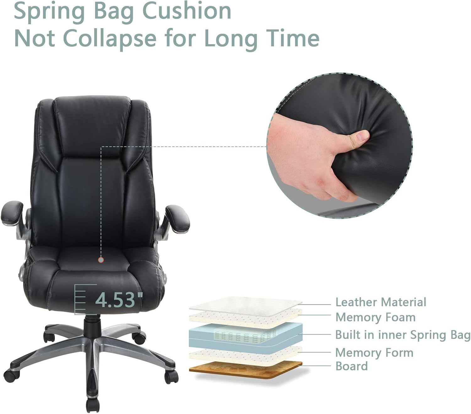 ALPHA HOME High Back Executive Chair Ergonomic Office Chair Managerial Computer Desk Chair Flip Up Armrest Big Tall Adjustable Height PU Leather Task Chair Rolling Swivel Chair-Capacity 400LBS: Kitchen & Dining