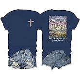 Women's Christian Bible Verse Graphic T Shirts Vintage Jesus Faith Pray Cross Print Tees Crewneck 2 Sided Tops