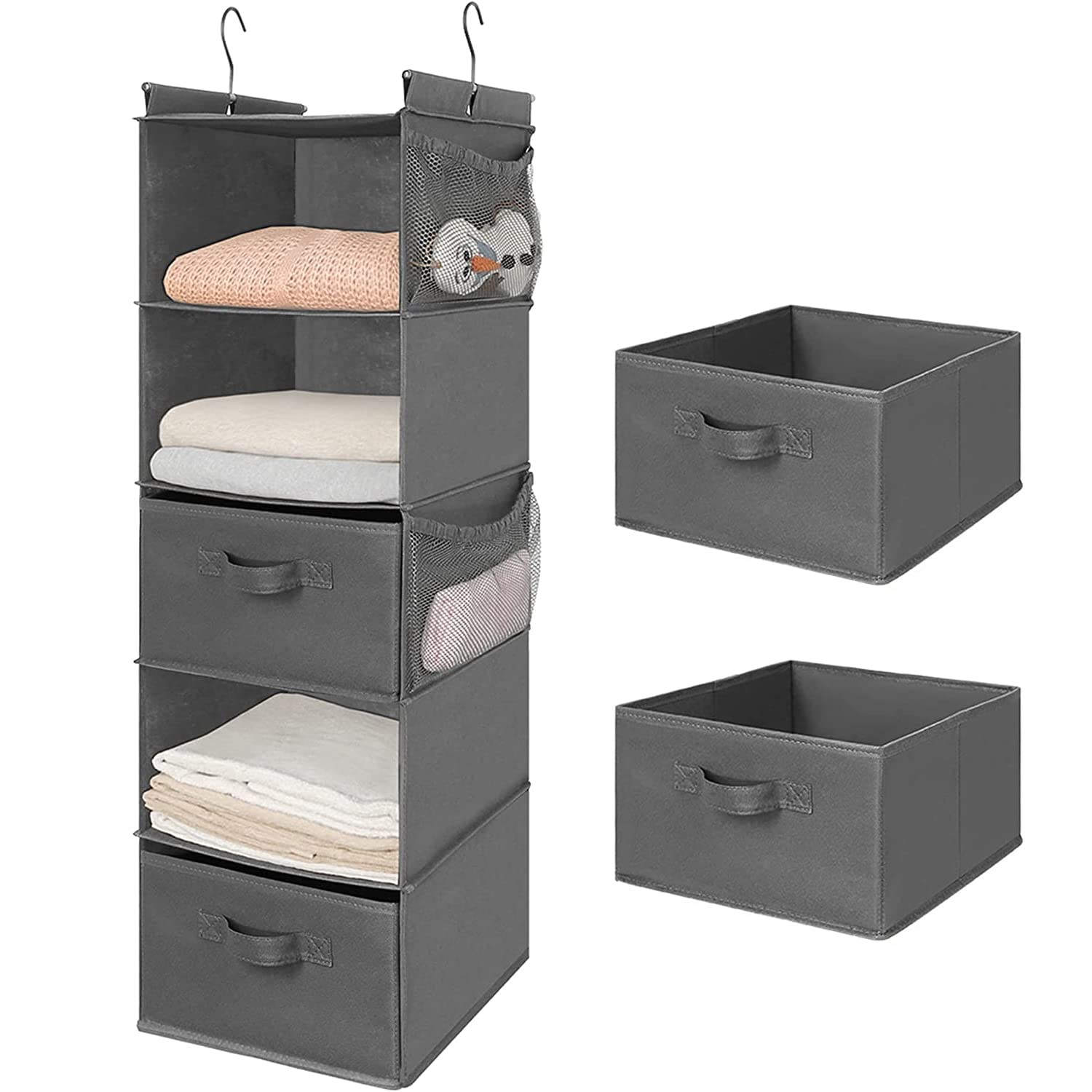 Photo 1 of MAX Houser 5 Tier Shelf Hanging Closet Organizer, Cloth Hanging Shelf with 2 Sturdy Hooks for Storage, Foldable (Grey-D2)