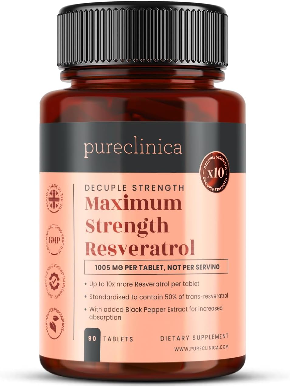 Pureclinica Resveratrol 1000mg 90 tablets Black Pepper 3 Months