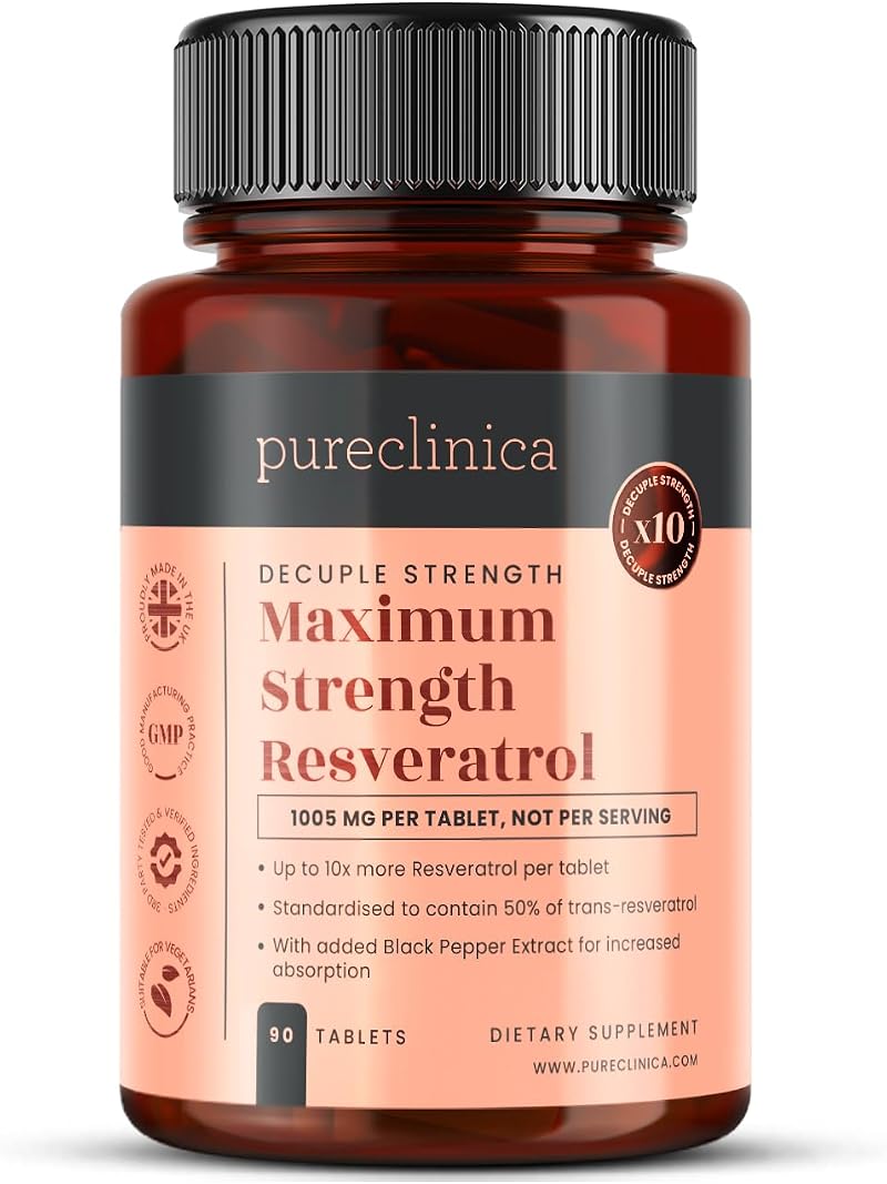 Pureclinica Resveratrol 1000mg 90 tablets Black Pepper 3 Months