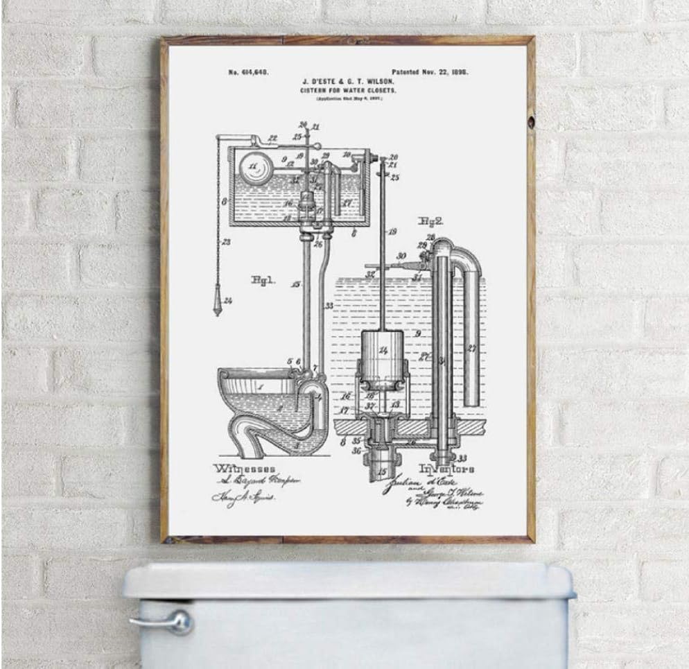 Bathroom Patent Prints Set Of 4 Vintage Wall Art Toilet Poster Decor Old Blueprint Gift Frame Not Included Amazon Co Uk Handmade