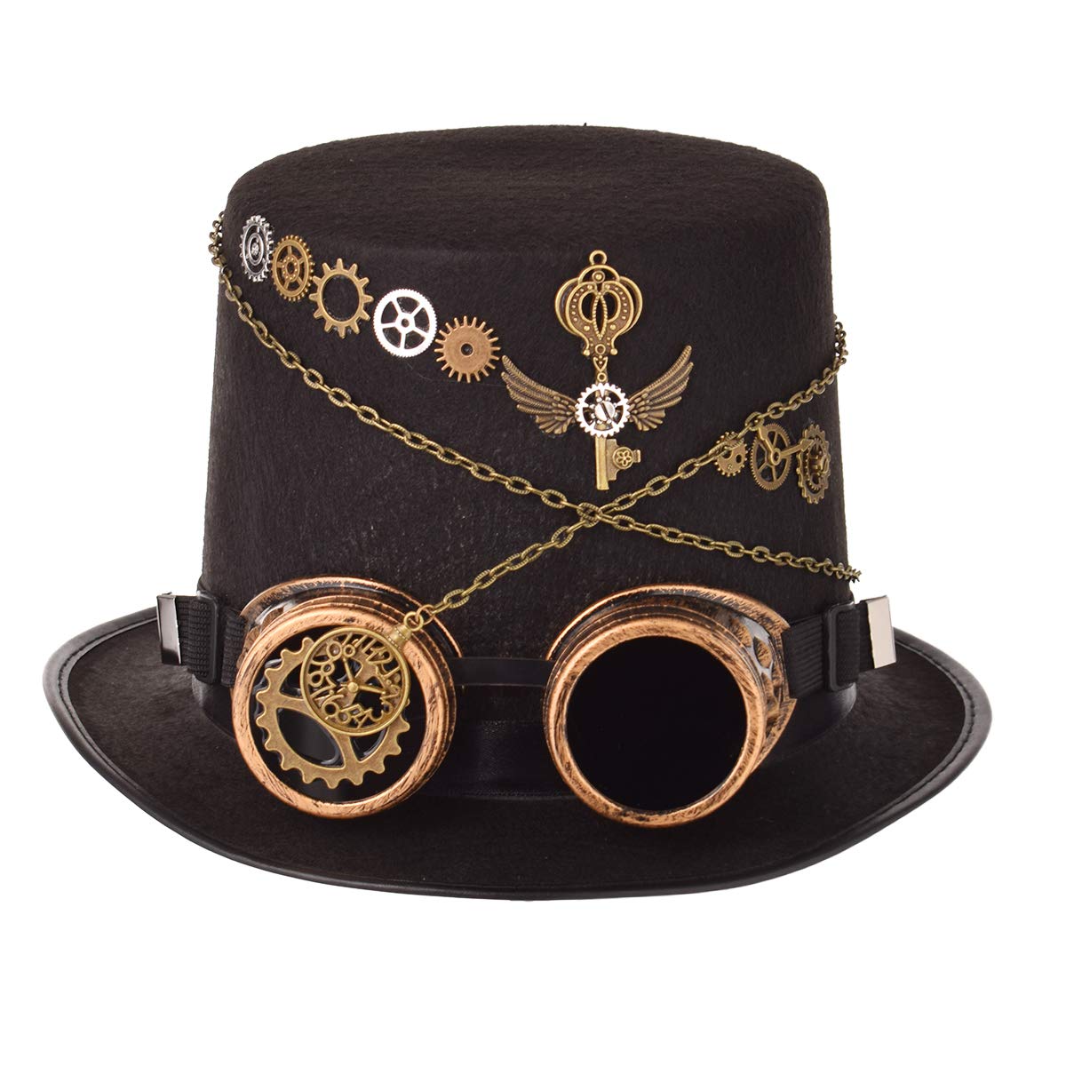 COSDREAMER Unisex Steampunk Top Hats Halloween Costume Hat with Goggles (58cm Black 9)