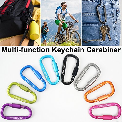 Carabiner Keychain,Hook Clip Aluminum D-ring Locking Flat D-Shape Lock Snap Backpack Water Bottle Climbing Gear Accessories EDC Camping Tent Multi Function Tool Multiple Colors Rose Red SG30