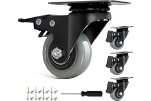 2 Inch Caster Wheels, Casters Set of 4 Heavy Duty, BZOLIHEU Locking Casters, Silent Top Plate Swivel Casters with Brake, Polyurethane Grey Castor Wheels for Furniture and Workbench Cart