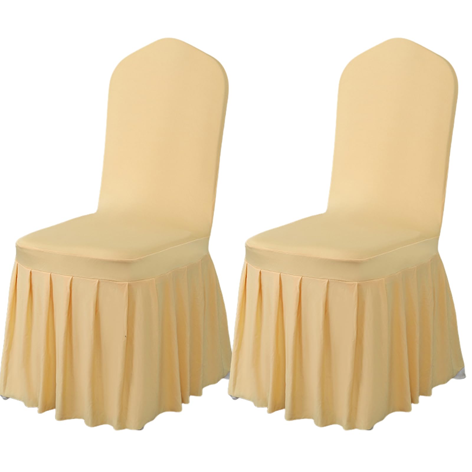 Photo 1 of Qubjus 2 Pack Stretch Spandex Dining Chair Covers with Skirt – Washable & Fitted Slipcovers for Dining Room Chairs, Weddings, Home, Hotel Decor – Champagne