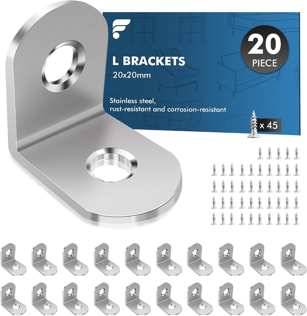 shinfly L Brackets 20 Pcs 20x20mm Metal Corner Braces for Wood Furniture