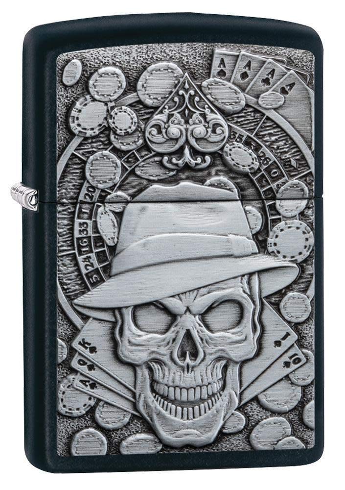 ZIPPO - Black Ice - Gambling Skull, Emblem - gasoline Windproof lighter, refillable, in gift box