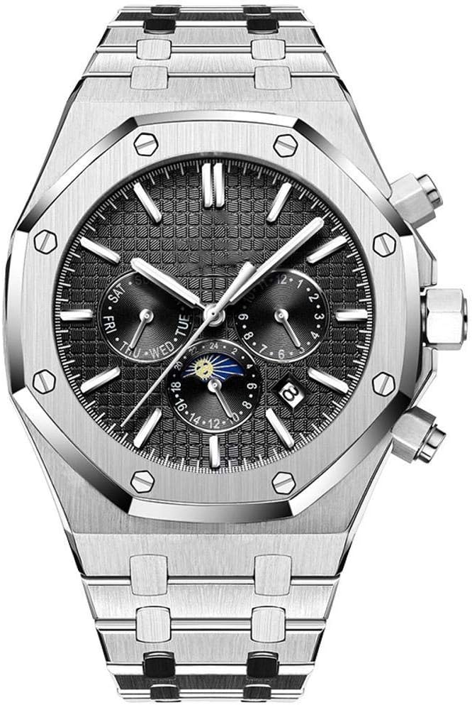 North King Fully automatic mechanical watch big dial Watch men multifunction lunar phase waterproof steel male's watch