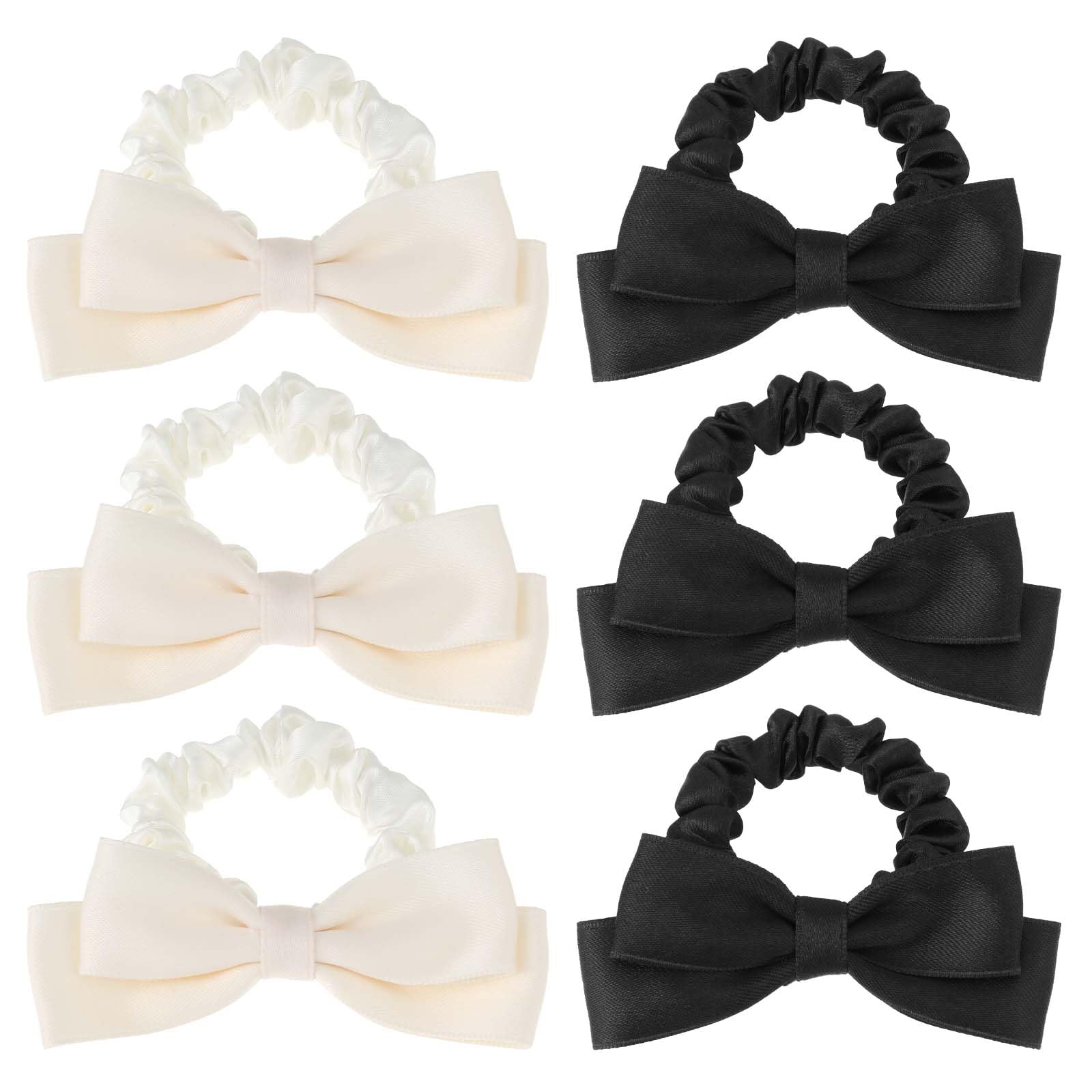 Photo 1 of *Missing Parts*5pcs Silk Bow Hair Ties - Sweet Bow Scrunchies in Black & White - Elastic Bowknot Ponytail Holders for Thick & Thin Hair