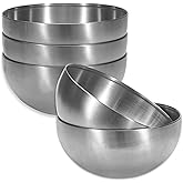 Huakaile 5 Pack 25 Oz Stainless Steel Bowl Set, Heat Insulated Metal Soup Bowls, Matte Finish Cereal Bowls for Rice Salad Noodle Snack Cooking Kitchen Ice Cream Serving Mixing Prep (Silver)
