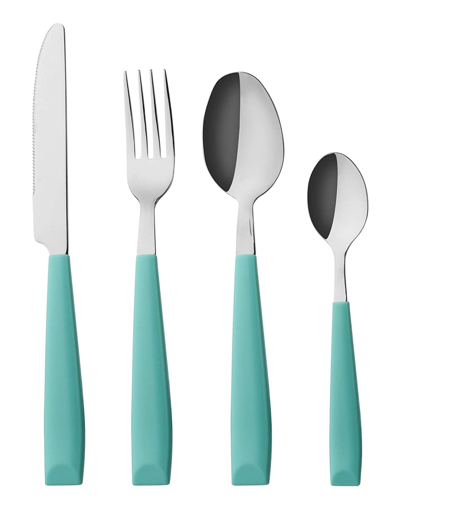 Photo 1 of ANNOVA Silverware Set Stainless Steel Colorful Handle Tableware Kitchen Flatware Set Utensils, Includes Dinner Knives, Forks, Spoons & Dessert Spoons (Turquoise, 16 Pieces)