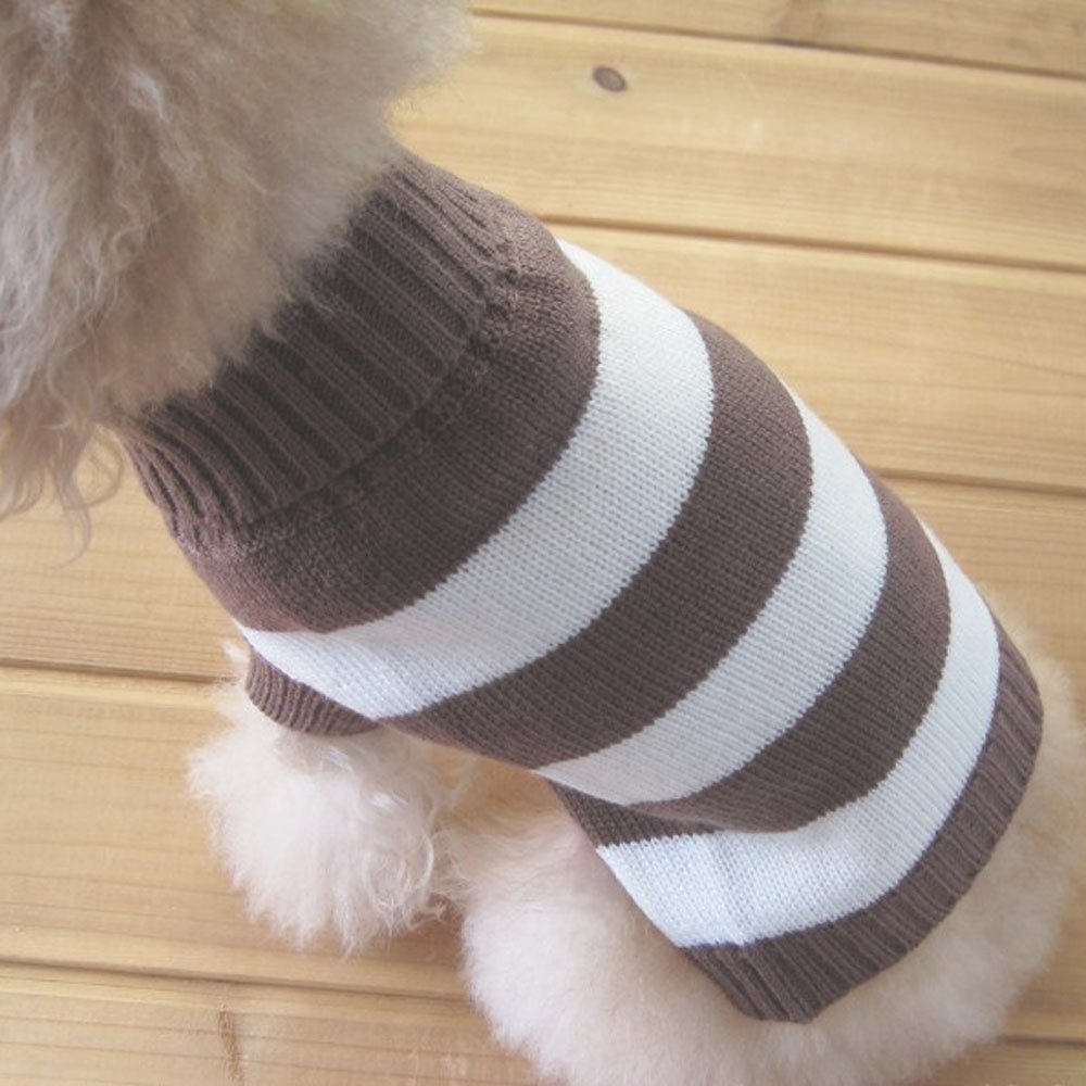 Turtleneck Stripes Pro Pet Clothes Dog Wool Classic Sweaters (Brown &White Stripe, XXL)