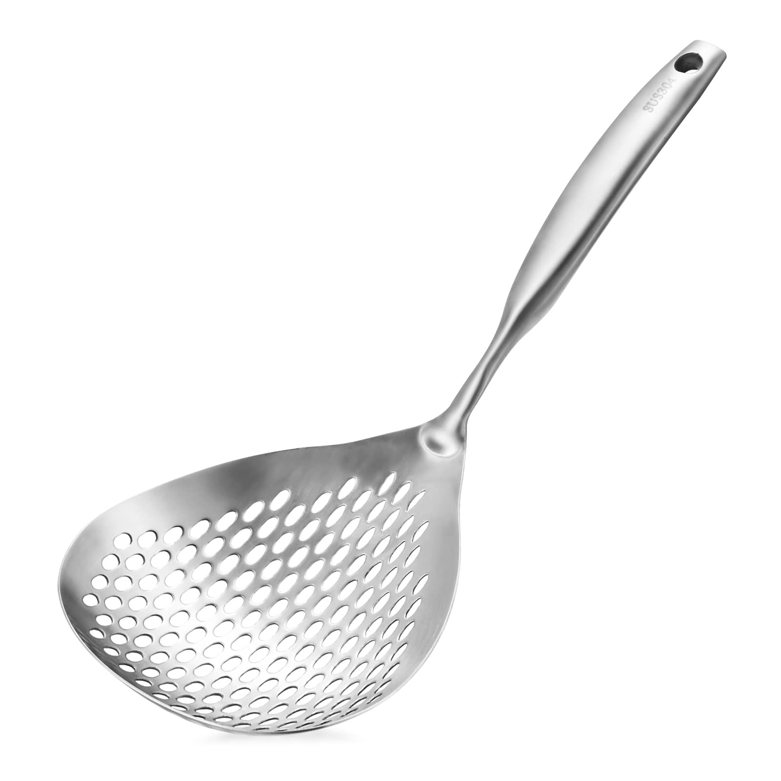 Slotted Spoon, Large Stainless Steel Strainer Large Colander Spoon Skimmer Slotted Spoon with Hanging Holes and Handle Skimmer Strainer for Kitchen Frying and Cooking Draining (Sliver)