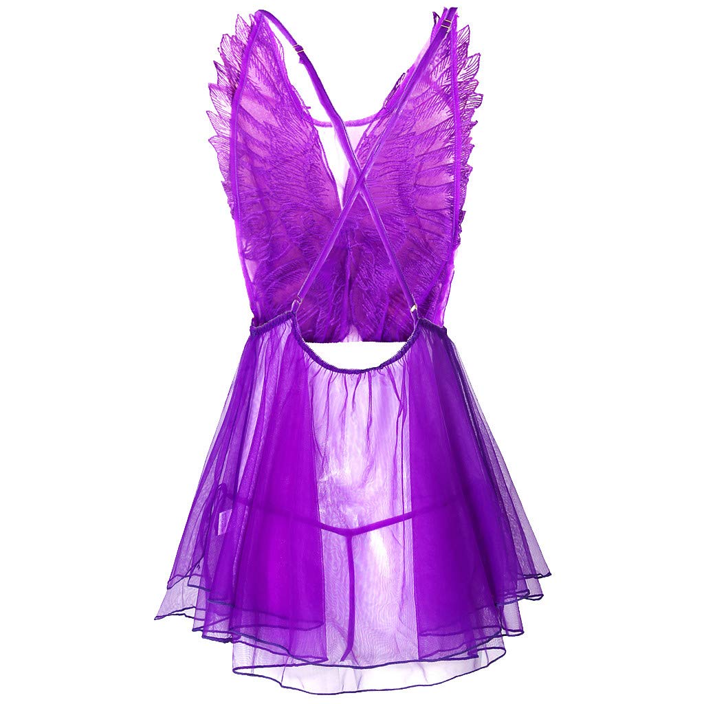 JustWin Women's Sleeping Solid Underwear Sexy Big Butterfly Sleeping Skirt Casual Festival Clothes Pajamas Underwear