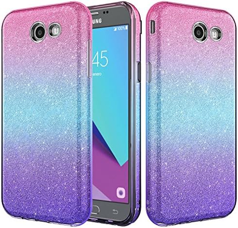 Samsung Galaxy J3 Luna Pro Case, Galaxy J3 Eclipse Case, Galaxy J3 Prime Case, Galaxy J3 Mission Case, NageBee [Thin Shinny] Glitter Hybrid Polycarbonate Silicone TPU Soft Defender Cover Case (Pink)