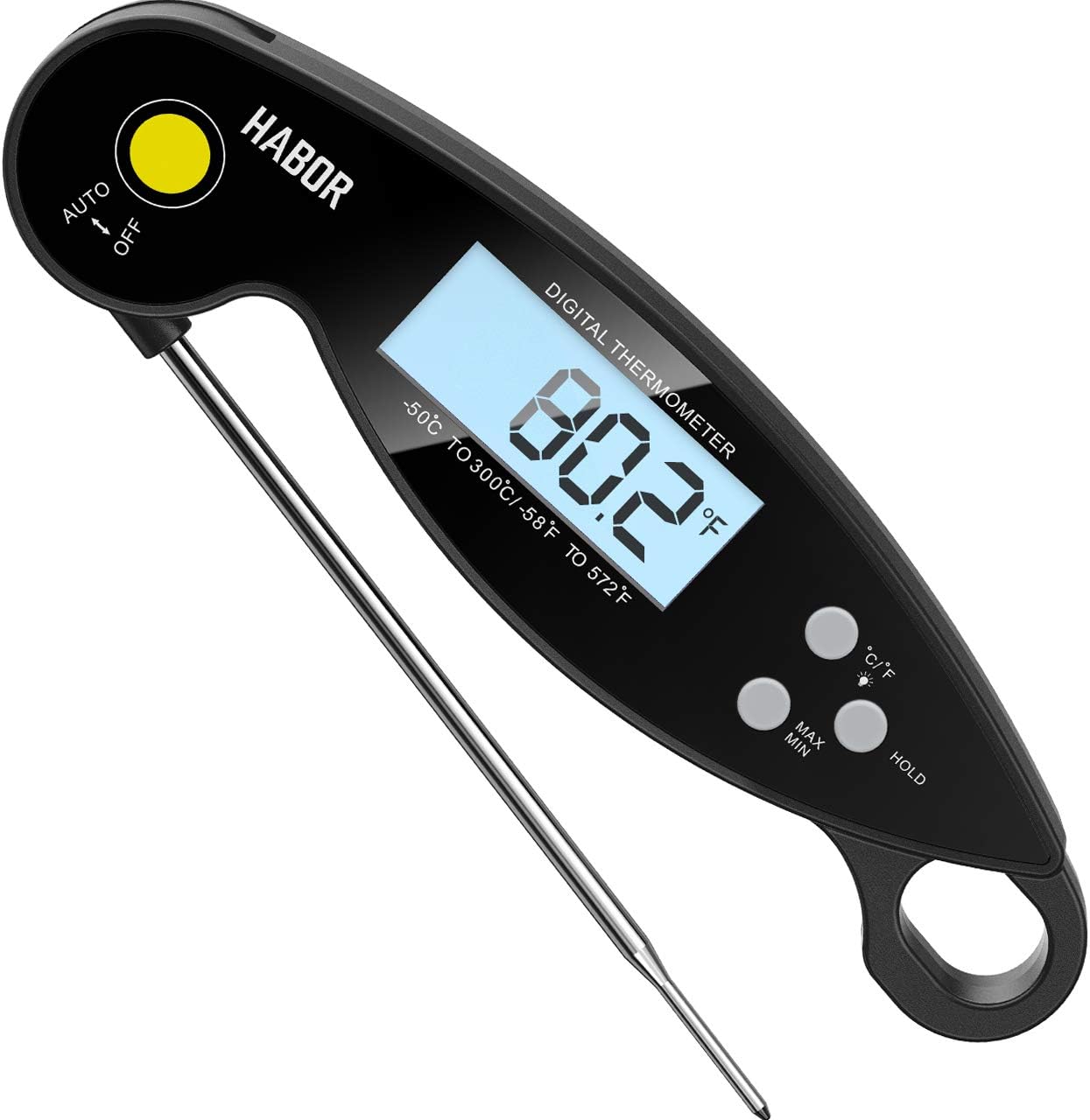 Habor Instant Read Cooking Meat Thermometer, Large Backlit & Reversible Display, 1-Red
