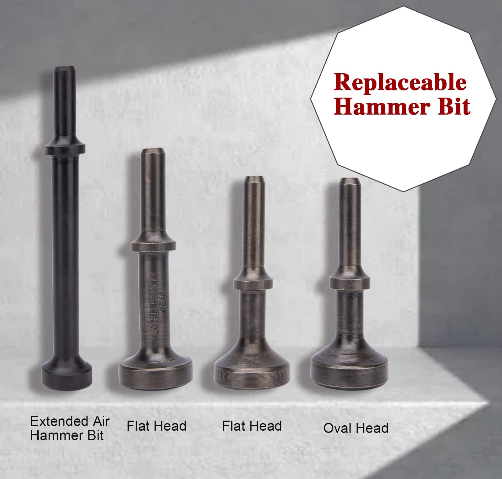 Smoothing Air Hammer Bits Set, 5Pcs Smoothing Air Hammer Tool Kit Air Hammer Atachments Air Chisel Bits, Extended Length Pneumatic Hammer Bit with Spring, Power Hammer Drills Tools & Home Improvement