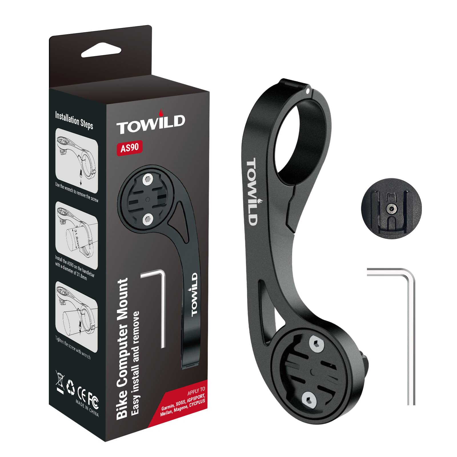 Garmin Mount Garmin out front Mount - Bike Computer Mount for XOSS iGPSPORT Meilan Magene CYCPLUS Garmin Edge Mount GPS Garmin Mount MTB Bike Handlebar Holder for Bike Cycling Computer (AS90+Adapter)