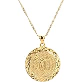 Allah Gold Pendant Necklace Link Chain Middle East Charm Islam Round Pendant