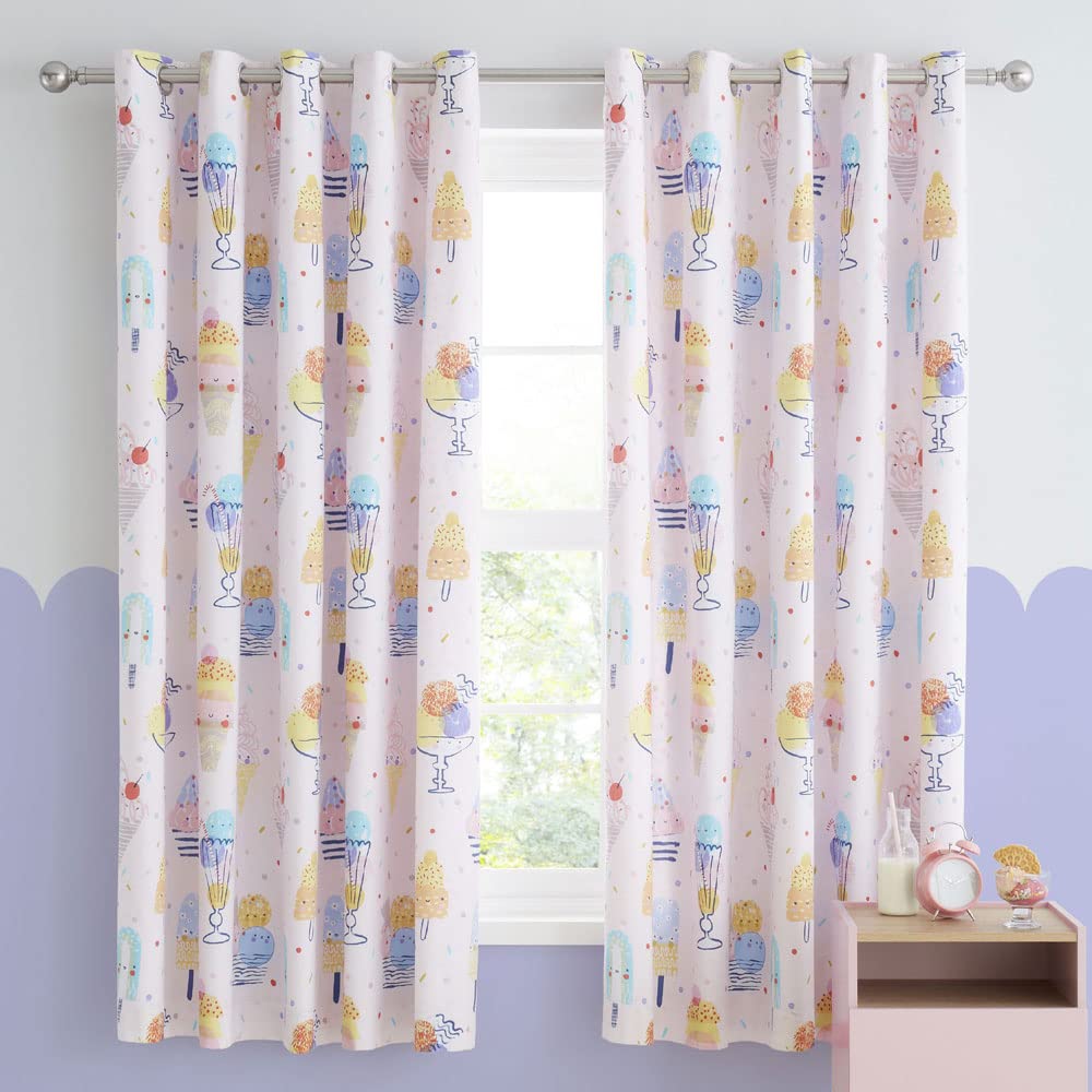 Catherine Lansfield Living Ice Cream Fundae 66x72 Inch Lined Eyelet Curtains Two Panels Pink