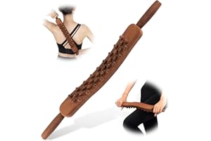 KintKita Body Gua Sha Wood Stick Massage Tool, 24 Inch Therapy Massager With 34 Beads for Lymphatic Drainage, Trigger Point and Body Sculpting