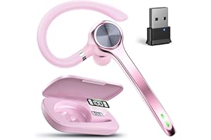 Ngsod Bluetooth Headset, Wireless Earpiece with UPGARD Noise Canceling Mic,500mAh Charging Case Support 72H Talking Time,Hand-Free Headphones with Mute Button for Computer Cell Phones Trucker-Pink