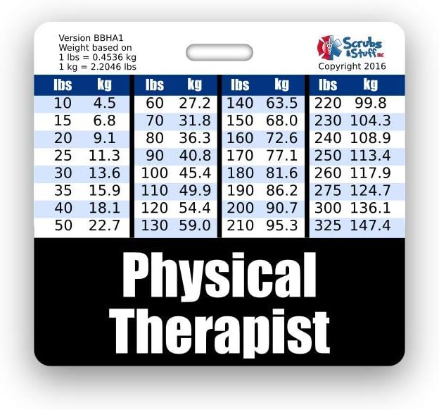 Physical Therapist Badge Buddy Horizontal w/Height & Weight Conversion Charts (Standard, Black)